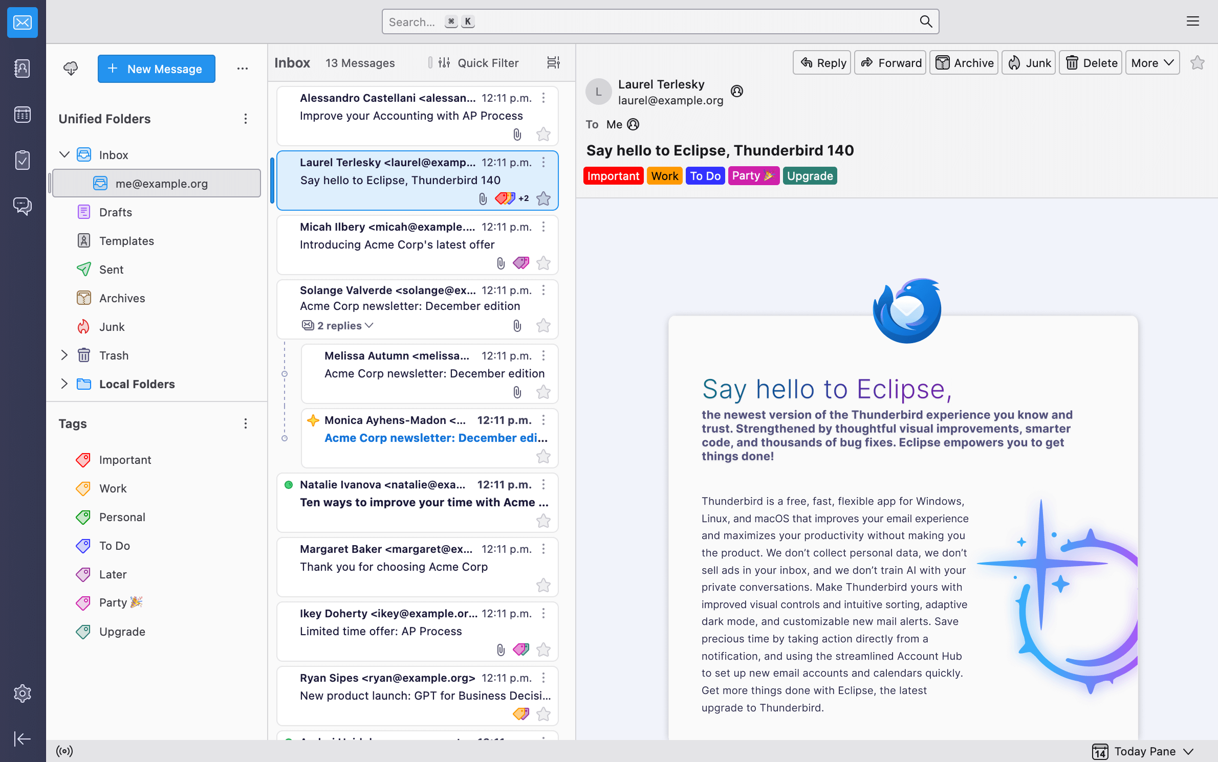 Thunderbird email inbox screenshot